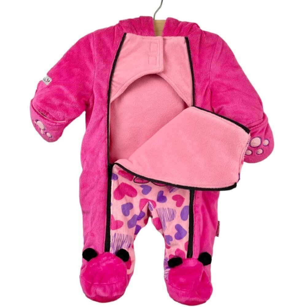 ** Disney Minnie Mouse Bright Pink Super Soft Fleece Footed Hooded 1Pc Size 0-3M - Picture 2 of 8